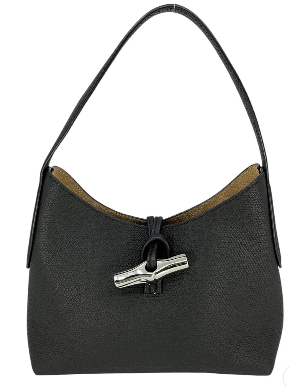 Longchamp Le Roseau Black Grained Cowhide Leather Small Hobo Bag NWOT RARE - Picture 5 of 9